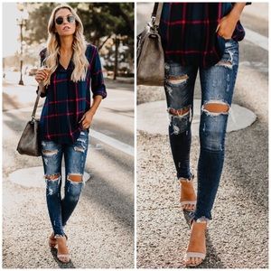 Ultimate destroyed dark wash perfect fit skinnies